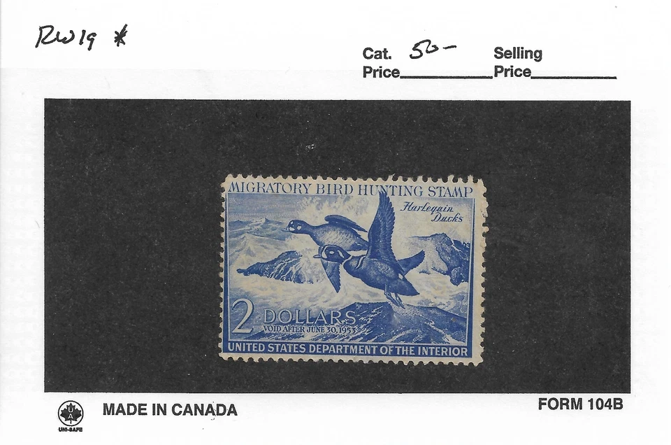 Federal Duck Hunting Stamp, Sc #RW19, MH (51759) - Image 1 of 1