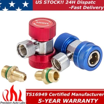 PRECISION AUTO LABS 2 Quick Coupler Connector Adapter FREON High/Low Side Manifold AC Gauge Auto Set