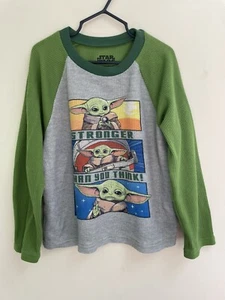 Star Wars Kid Boys Cute Baby Yoda Thermal Raglan Long Sleeve PJ Top Gray Green 8 - Picture 1 of 5