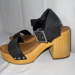 MIA Women’s Platform Sandals Size 9 US Black Faux Leather Straps Buckle  - Picture 1 of 8