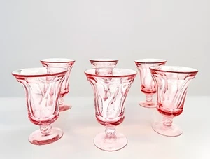 Fostoria Jamestown Glasses Pink 4 3/4" Footed Swirl Set of 6 - Picture 1 of 4