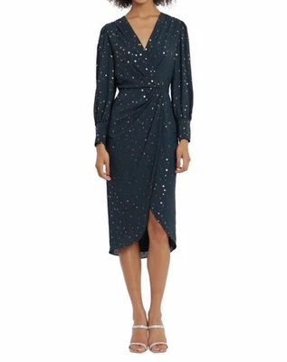 Maggy London Foil Dot Long Sleeve Georgette Midi Dress Green Size 12 NWT Holiday - Image 1 of 4