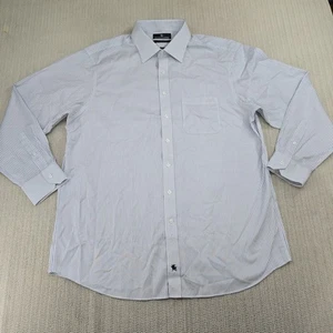 Hart Schaffner Marx Shirt Mens Extra Large 17.5 35 Blue White Striped Button Up - Picture 1 of 10
