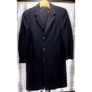 NWT Lauren Ralph Lauren Men's Black Wool Cashmere Overcoat 46 XL Long Jacket - Picture 1 of 8