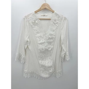 Solitaire Swim White Crotchet Lace 3/4 Sleeve Swim Cover Up Tunic Women Medium - Picture 1 of 7