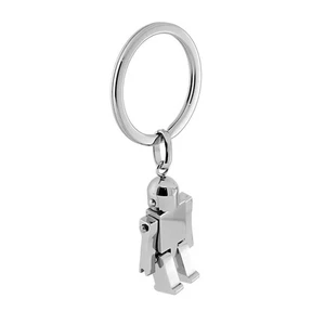 Portachiavi ad Anello con Omino Robot Pendente in Acciaio - Picture 1 of 1