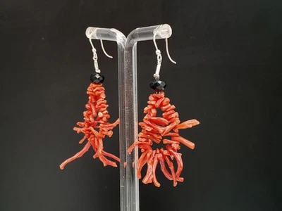 Orecchini donna vero corallo rosso di Sardegna argento bianco 925 made in Italy - Immagine 1 di 4