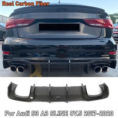 For Audi S3 A3 SLINE 8V.5 2017-2020 Real Carbon Rear Bumper Diffuser Spoiler Lip - Image 1 of 4