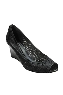 Stuart Weitzman Womens Leather Open Toe Slip On Wedge Heels Black Size 9 - Image 1 of 4