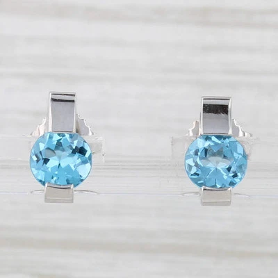 2ctw Blue Topaz Stud Earrings 14k White Gold - Image 1 of 4