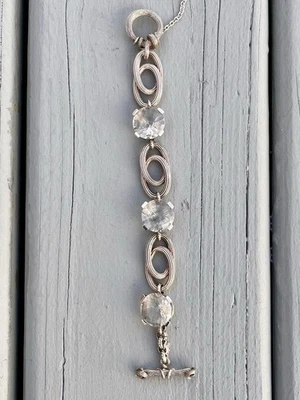 Brazalete Stephen Dweck de plata de ley y topacio transparente facetado con eslabones texturizados  Foto 1 de 4