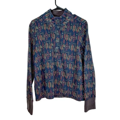 KAVU Men's Henley Pullover Sz XL Long Sleeve Southwestern Print Blue/Red Button - Image 1 of 4