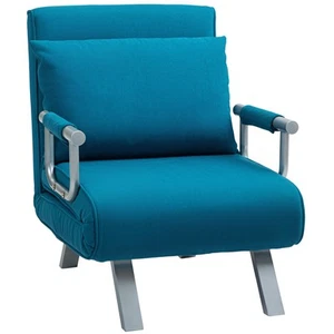 HOMCOM Single Folding 5 Position Convertible Guest Sleeper Chair Bed, Blue - Picture 1 of 11