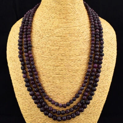 470.00 Cts Earth Mined 3 Strand Red Ruby Flower Carved Beads Necklace JK 33E167 - Image 1 of 3