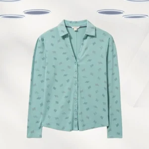 Ex White Stuff Women's Long Sleeve Rib Jersey Shirt in Teal Green (RRP £45) - Picture 1 of 4