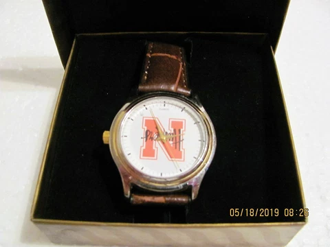 New Nebraska Cornhuskers Quartz Watch with Brown Leather Band - In Original Box Cover