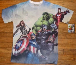 2 Sided Graphic T Shirt MARVEL Comics Avengers Hulk Captain America Ironman Thor - Picture 1 of 4