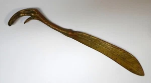Vintage BIRD FOOT & FEATHER LETTER OPENER Bronze Claw / Talon 9" Long - Picture 1 of 10