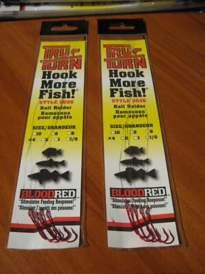 2 Packs Snelled Tru-Turn 303G Blood Red Bait Holder Fishing Hooks Size 4 - Image 1 of 4