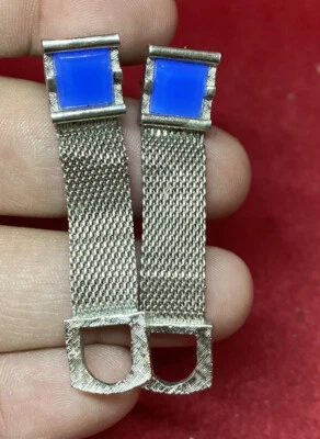 Gemelos Swank firmados envolventes de malla de piedra azul plateado vintage Yone Foto 1 de 4