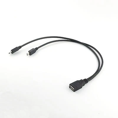 USB 2.0 A Female to 2 Micro USB 5 Pin Male Data Charger Y Splitter Cable Adapter - Image 1 of 4