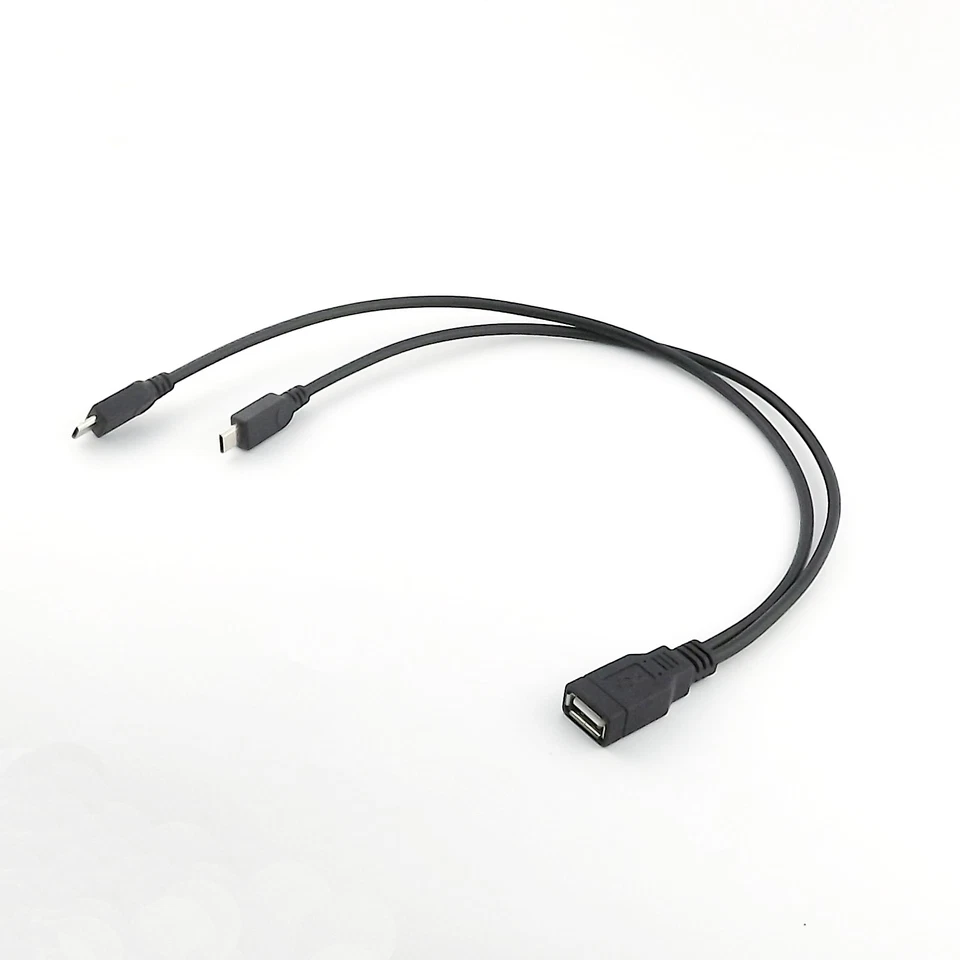 USB 2.0 A Female to 2 Micro USB 5 Pin Male Y Splitter Adapter Data Charger Cable - Image 1 of 4