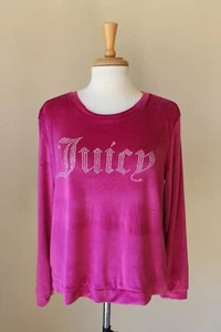 Juicy Couture Dark Pink Velour Long Sleeve Rhinestone Sleep Shirt Sz L New - Picture 1 of 2