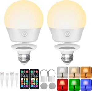 E26 Battery-Operated Rechargeable Light Bulbs with Remote and Timer for Lamps - Picture 1 of 1