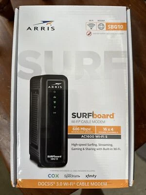ARRIS SBG10 SURFBOARD AC1600 686 MB/S DOCSIS 3.0 WIFI CABLE MODEM SEALED -New - Image 1 of 4