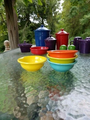 FIESTAWARE SET 4 FIESTA 9oz SALSA BOWL sunflower poppy turquoise lemongrass