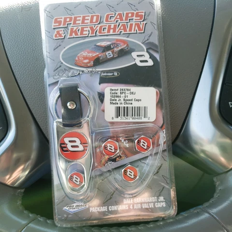 Dale Earnhardt Jr. Speed Air valve caps and Keychain #8 Black Red White Cover
