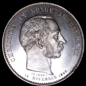 Denmark 1888 2 kroner old world silver coin Ch.BU #3336 - Picture 1 of 2