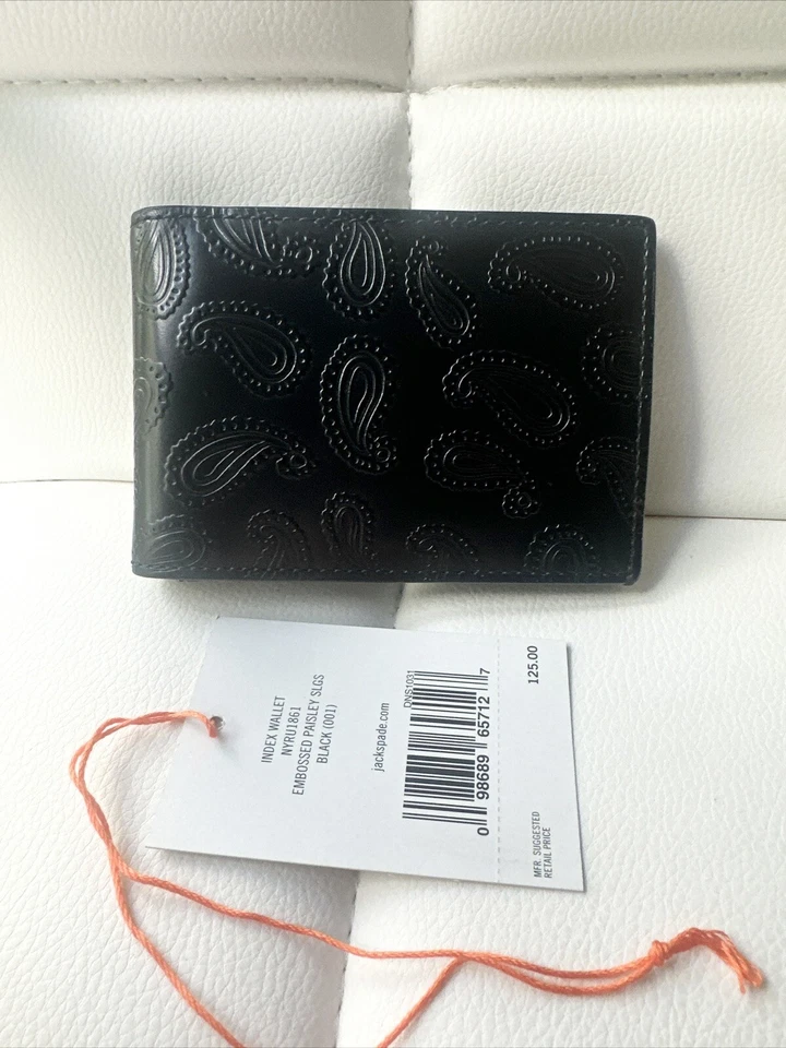 NWT JACK SPADE Embossed Paisley Index Wallet Black Leather Wallet RARE - Image 1 of 4