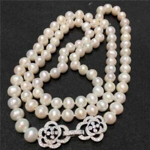 gorgeous 9-10mm south sea round white pearl necklace 25 inch 925s