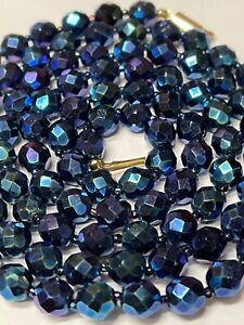Vintage black AB  Aurora Borealis crystal faceted bead necklace jewelry
