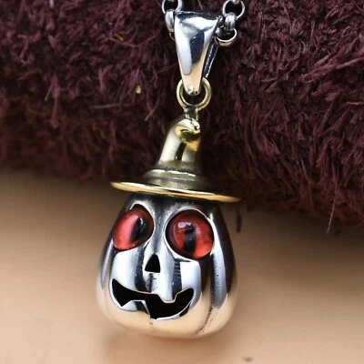 Plata de Ley 925 Halloween Calabaza Bruja con Sombrero Collar Colgante Dije Foto 1 de 4