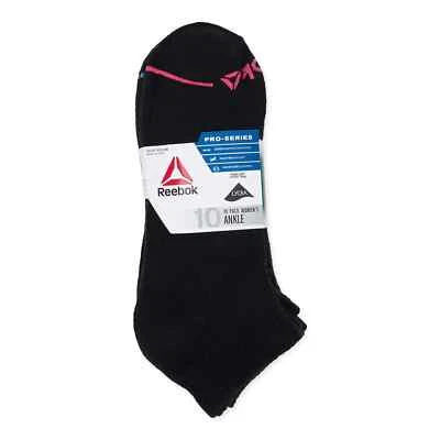 Meias de tornozelo Reebok® femininas Pro Series desempenho leve, pacote com 10 PRETO - Imagem 1 de 4