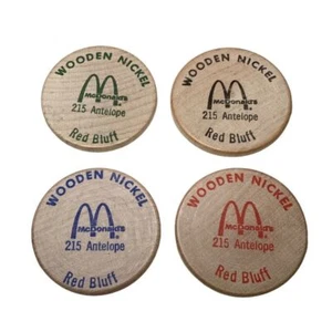 Vintage McDonalds Wooden Nickel 215 Antelope Red Bluff Set Of 4 - Picture 1 of 11