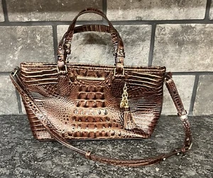 Brahmin Mini Asher Satchel Pecan Melbourne Croc Embossed Crossbody/Double Handle - Picture 1 of 11