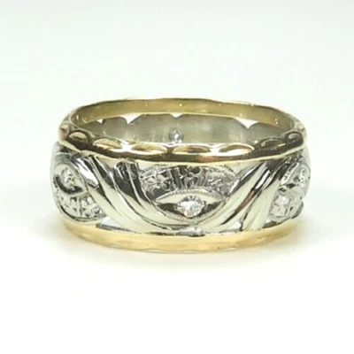 Antique 1920's Diamond Wedding Band 13KW/Y Ring Size 7 UK-N1/2 8.24 MM Art Deco - Image 1 of 4