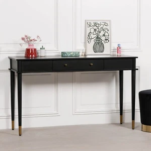 Art Deco Wooden Classic French Modern Style Black Hall Console Table Brass Feet - Picture 1 of 5