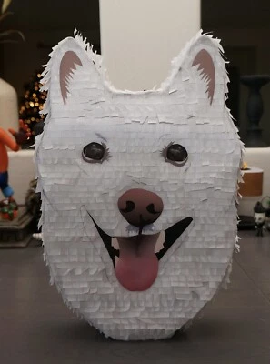 Pomeranian Husky Pomsky White Dog | Hand Made 17” Piñata | Birthday Party Pinata - Image 1 of 4