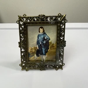 Vintage Blue Boy Print In Brass Frame Made in Italy Gainsborough Elegant Decor - Picture 1 of 14