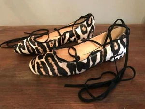 JCrew Lace-Up FLats Leopard Calf Hair 8 Brown Tan Block Shoes F8474 SWAG - Picture 1 of 4