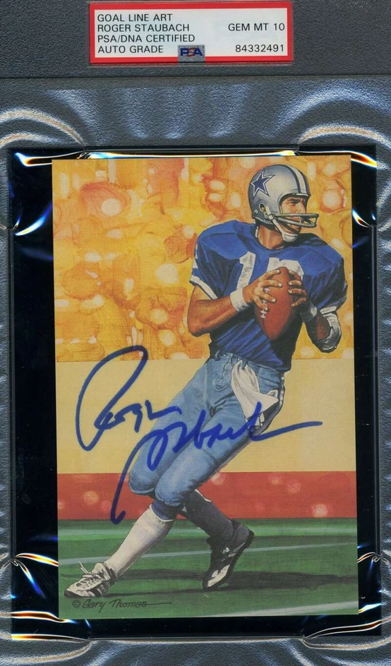Roger Staubach Gem Mint 10 PSA DNA Slabbed Signed Goal Line Art Card Autograph - Image 1 of 1