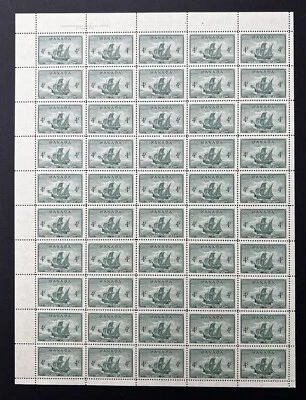 CANADA SCOTT 282 SHEET - MNH, UL PL. 1  FULL PANE, 4¢ 1949 CABOT'S SHIP MATTHEW - Image 1 of 2
