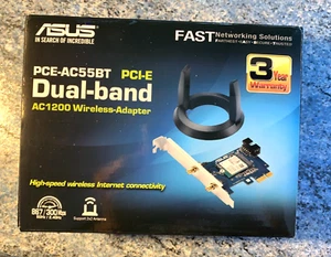 📶 Asus PCE AC55BT AC1200Mbps Wi-Fi Adapter With Box, Antenna, CD, Low Profile - Photo 1/9