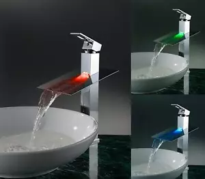 Chrome LED Waterfall Colors Changing Bathroom Basin Mixer Sink Faucet HDD723H - Picture 1 of 8