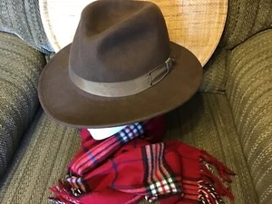 BAILEY CURTIS BROWN WOOL FELT FEDORA HAT MEN'S SZ MED USA Gross grain Ribbon - Picture 1 of 11