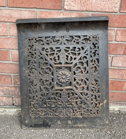 Stunningly Heavy ORNATE ANTIQUE CAST IRON FIREPLACE COVER VENT DOOR 25 X 20" b Cover